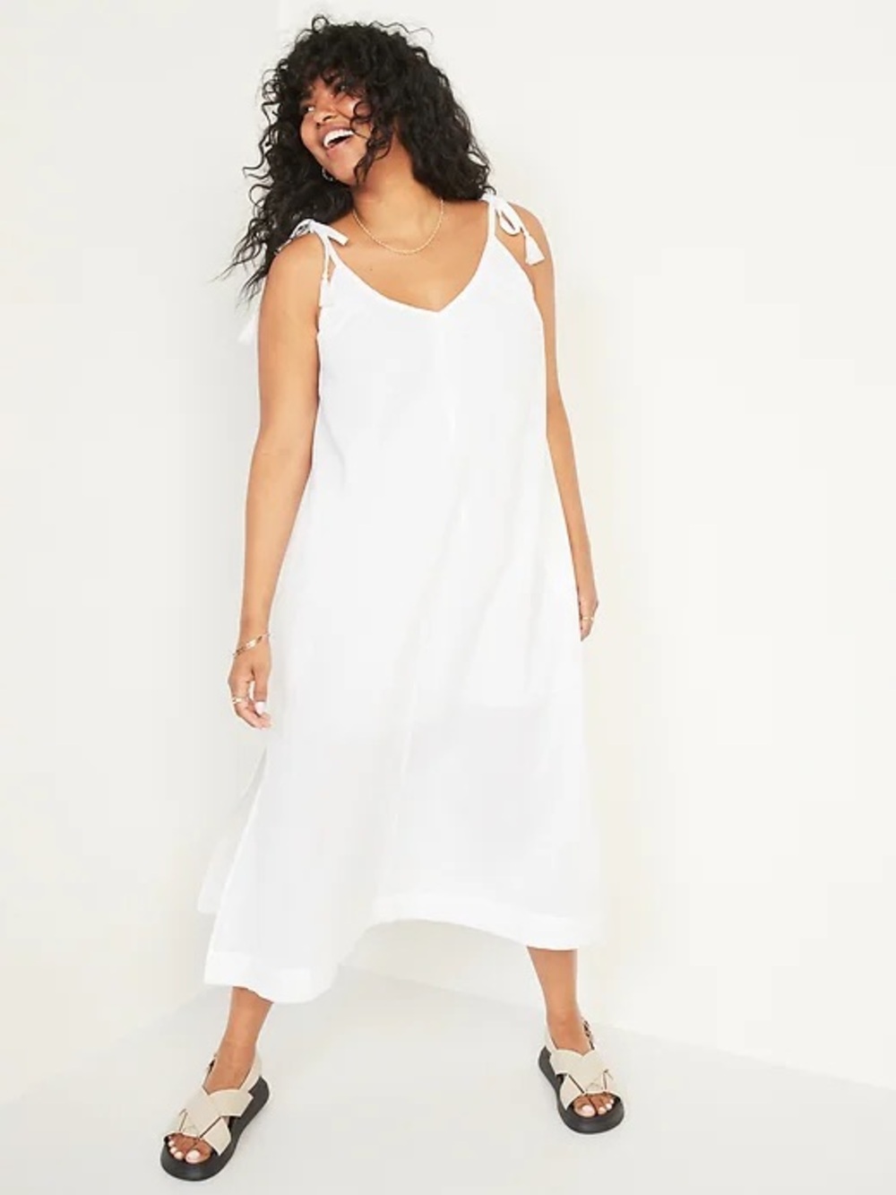 NWT Old Navy White Sleeveless Tie-Shoulder All-Day Maxi Swing Dress Medium